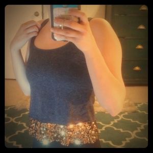 Navy Blue Sparkly Gold Tank Top